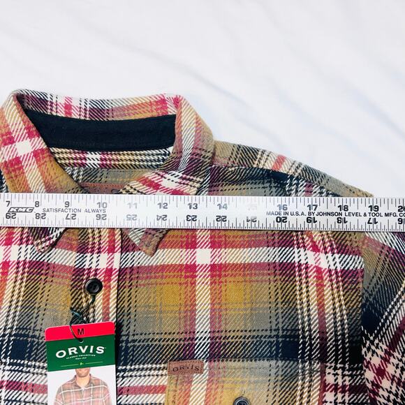 Orvis Tan Plaid Heavyweight Flannel Men Medium Long Sleeve Button Down Shirt New - Picture 8 of 12